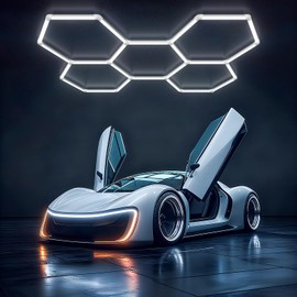 X-Litall Hexagon Garage Light - 25 Pack Garage Lights Ceiling Led Hexagon,5000k Daylight White Honeycomb Lights Ceiling for Gym,Warehouse,Car Detailing Shop,Super Market