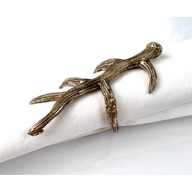 Fennco Styles Rustic Antler Design Metal Napkin Rings, Set of 4 - Bronze Nature Inspired Napkin Holders for Home Décor, Banquets, Holidays, Everyday Use and Special Occasions