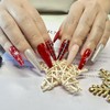 CECOBAG Red Press On Nails, Christmas Rectangle Fake Nails, Reusable
