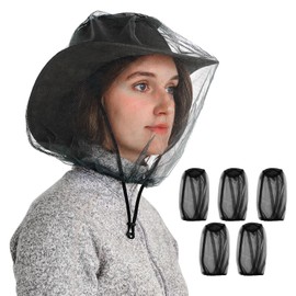 Midge Head Net,5 PCS Fine Mesh Mosquito Head Net,Smidge Head Net,Nylon Midge Net Head Cover,Mosquito Head Protecting Net Hat Face Neck Net Covering for Outdoor Hiking Camping Fishing Climbing Walking