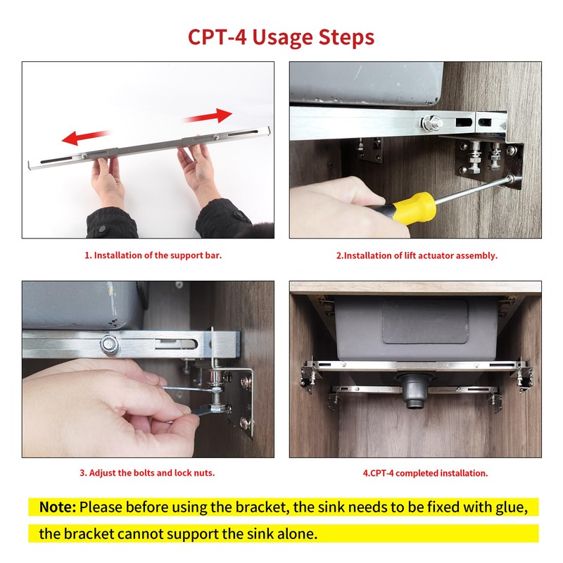 TYESTAND CPT-4 Undermount Sink Supports Brackets Adjustable Stainless Steel Installation