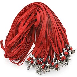 Lanyard 100 Pack Red Badge Lanyards Flat Lanyards Round 32" with Badge Clip