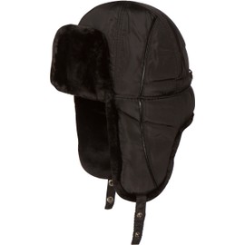 Sakkas 1768 - Victor Adjustable Aviator Trapper Ushanka Hat Warm Faux Fur and Nylon - Black - M/L