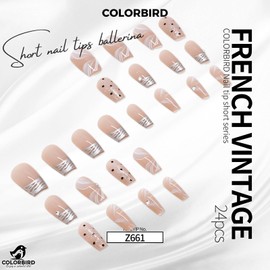 COLORBIRD Z661 Nail Tips, Short, 24 Pieces, Pink, Nail Tips, Short, Cute, Ballerina