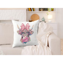 JMICPTUB Coquette Pink Bow Highland Cow Pillow Covers 18x18, Gifts for Cow Lovers, Preppy Glasses Bubblegum Heifer Decorative Throw Pillow Covers for Girls Bedroom Dorm Living Room Home