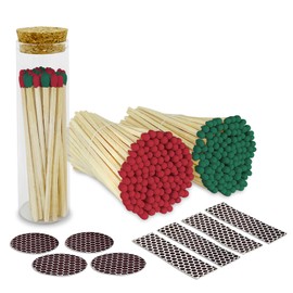 4” Christmas Themed Matches in a Chic Jar with Striker Strikers Included | Red & Green Colorful Safety Matches | 200 Quality Artisan Matchsticks | Festive in Your Home or as a Holiday Gift