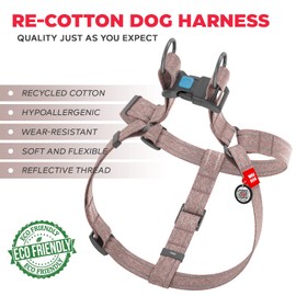 WAUDOG Re-Cotton Dog Harness Eco-Friendly Dog Harness for Small, Medium & Large Dogs - Reflective Dog Harness w/QR ID Tag - Puppy Harness for Male & Female Dogs