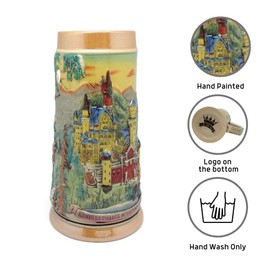 1.1 Liter | OktoberfestHaus Large Beer Mug Ludwig's Neuschwanstein Schloss (Castle) Engraved Stein Beer Gifts Classic German Elk Scene Jarra Cervecera Alemana