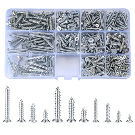 Ewwtrey 537 Pieces M3 M4 M5 Self-Tapping Screws Assortment, Galvanised Cross Flat Head Countersunk Screws Set, Wood Machine Mounting Screws for DIY Enthusiasts - 11 Sizes (Silver 537)