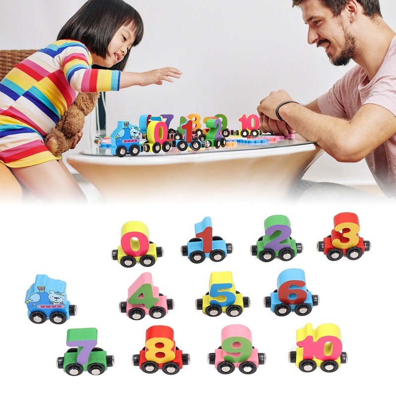 12pcs Wooden Magnetic Digital Train Cute Fun Early Education Trackless
