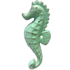 Weathered Cast Iron Seahorse Wall Hooks, Teal, Set of 3 (Teal)