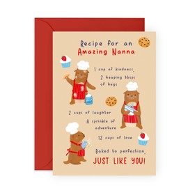 Nanna Birthday Card - Recipe - Otter Birthday Cards For Women - Gifts for Grandmother, Granny, Grandma, Nan, Women, Ladies from Grandson or Granddaughter - Mother's Day Card - Comes With Stickers