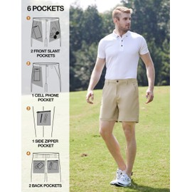 PULI Lightweight Hiking Shorts Men Quick Dry Stretch Golf Dress Hybrid 7'' Relaxed Fit with Zipper Pockets Khaki 32