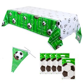 YSDYY 7 Pcs Soccer Party Sets, Rectangular Soccer Tablecloths, Pull Flags and Gift Bags, Soccer Party Supplies, Boys Soccer Sports Party, Outdoor Activities, School Event Decorations