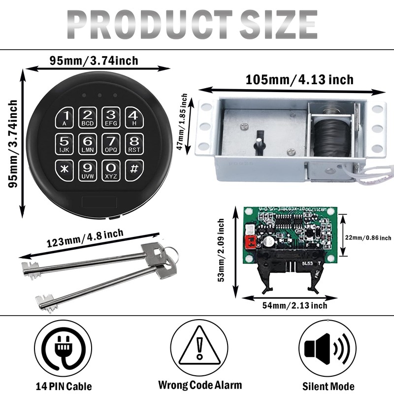 Gun Safe Lock Replacement with 2 Override Keys & Solenoid