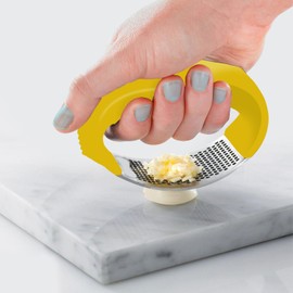 AEX Best Garlic Crusher - Easy to Use Stainless Steel Garlic Crusher and Mincer Chopper - Garlic Press Rocker with Bottle Opener - Heavy Duty Garlic Presser - Durable Ginger Crusher (Yellow)
