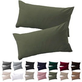 Soifox Set of 2 Pillowcases, 40 x 60 cm, Olive Green, 100% Microfiber, Resistant and Hypoallergenic, with Zip