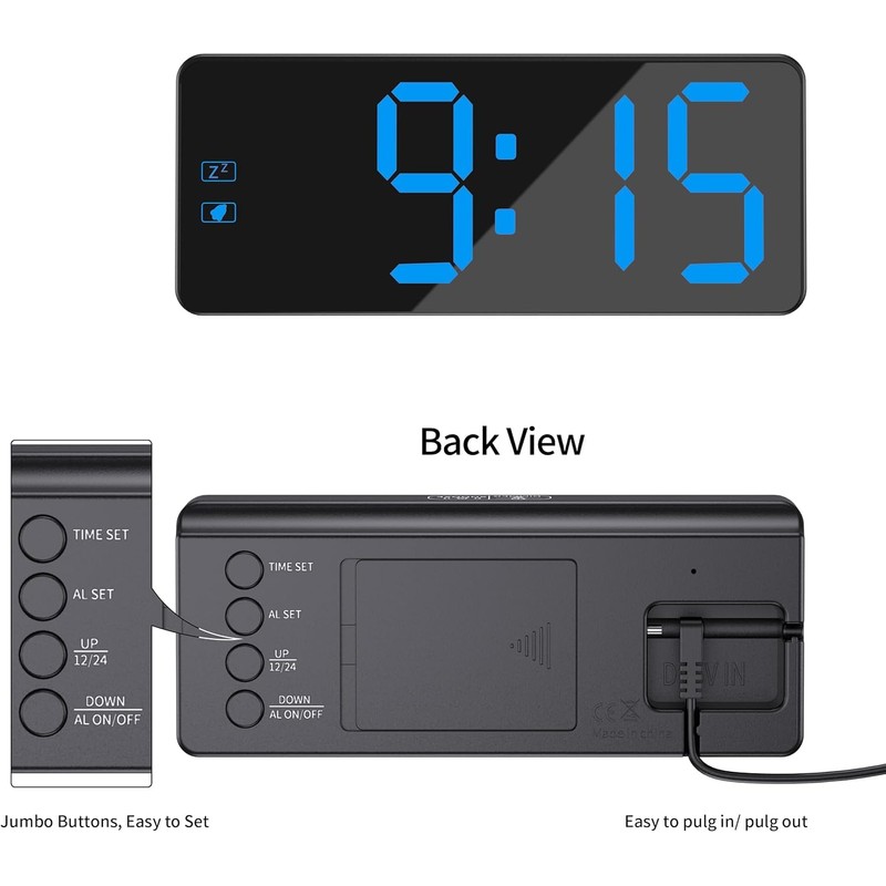KWANWA Digital Alarm Clock with Large LED Display - Adjustable