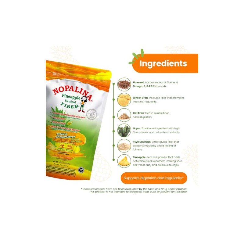 Nopalina Piña 454 g Suplemento Alimenticio de Fibra con Linaza