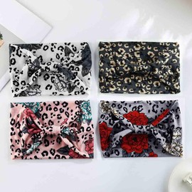 Aceorna Wide Women Headbands Leopard Turban Hairbands Stretch Knotted Headband Elastic Printed Hair Accessories for Women (Set E, One Size)