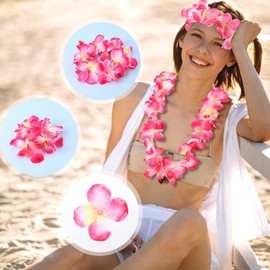 4 Packs Colorful Hawaiian Leis Artificial Graduation Leis Hawaiian Flower Necklace Headband Garland Hand Garlands Leis Set Accessories for Women Girls Luau Hula Dance Party Costumes Decorations, Pink