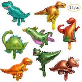 REYOK 24Pcs Mini Dinosaur Foil Balloons Aluminum Mylar Helium Balloons for Weddings Birthday Graduation Party Bridal Shower Jungle Style Party Decorations