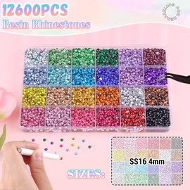 12600Pcs Resin Rhinestones for Bedazzling with B7000 Jewelry Glue, Multicolor 4mm Flatback Gems Rhinestones for Crafting, Clothing Tumblers Mugs Shoes Fabric Decor Nail Art