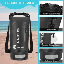 ZUJFPL Dry Bag Waterproof Floating Backpack 10L/20L/30L,Waterproof Bag for Women Men,Roll Top Dry Compression Sack Keeps Gear Dry for Boating, Kayaking, Surfing, Rafting and Fishing (black, 20L)