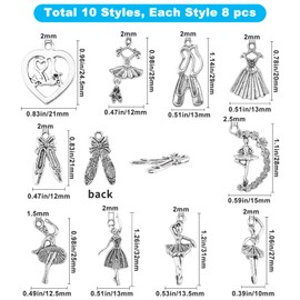 SUNNYCLUE 1 Box 80 Pieces 10 Styles Antique Silver Ballerina Ballet Dancer Charms Tibetan Alloy Pendant Charms Craft Supplies Accessories for DIY Necklace Bracelet Earring Hair Accessories