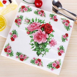 Acewen 20Pcs/Pack Flower Napkins Green Leaves Disposable Party Paper Napkins for Restaurant Coffee Shop Tableware Tissue Decoupage Decoration Birthday Wedding Christmas Party Table Decor