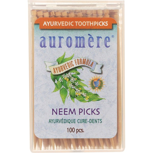 Auromere Ayurvedic Neem Toothpicks - Vegan, Natural, Non GMO, Made from Birchwood (100 Count) (1 Pack)