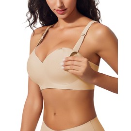 LIIJOO Supportive Nursing Bras for Breastfeeding Mom Cozy Maternity Bralette Wrap Bra, Natural Skin, Medium