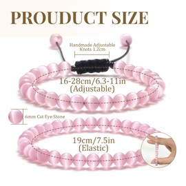 XSDSLS 2 Pcs Women Natural Stone Bead Bracelets Crystal Bracelets Stretch 6MM Gemstone Beaded Bracelet Yoga Bracelet Adjustable Cat Eye Stone Bracelet Birthday Gifts for Women Teen Girls (White)