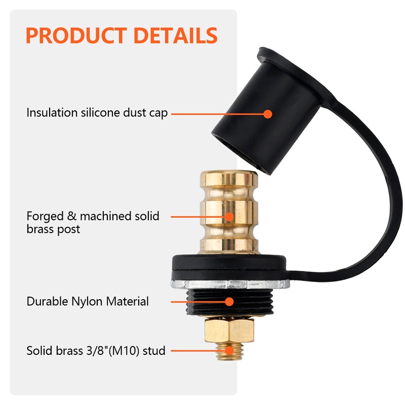 2Pcs 250A Battery Charging Jump Post Kit, 3/8" Stud Remote