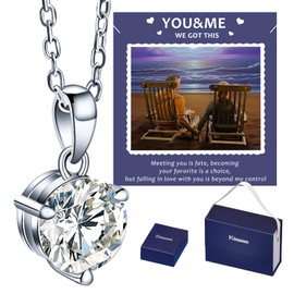 Moissanite Necklace for Women 1.0-2.0ct D Color,18K White Gold Plated Sterling Silver Pendant Necklace，Anniversary Gifts for Women, Making It A Perfect Gift for Your Wife Girlfriend Mom(1.0 ct)