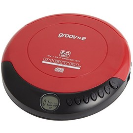 Groov-e GVPS110RD Retro Personal CD Player with 20 Track Programmable Memory, LCD Display, Anti-Skip Protection and Earphones Included - Red