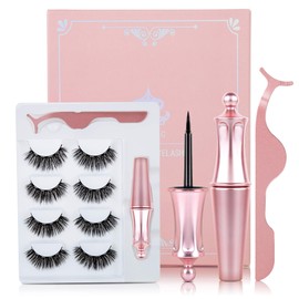 Magnetic Eyelashes, False Eyelashes Magnetic Eyelashes with Eyeliner Natural Look with Eyeliner（4pairs）