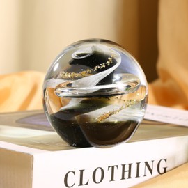 JFTOSALE 3.15in Abstract Galaxy Glass Ball Paperweight Blown Glass Art Modern Black and White Decorative Accent for Office, Shelf, and Table Top