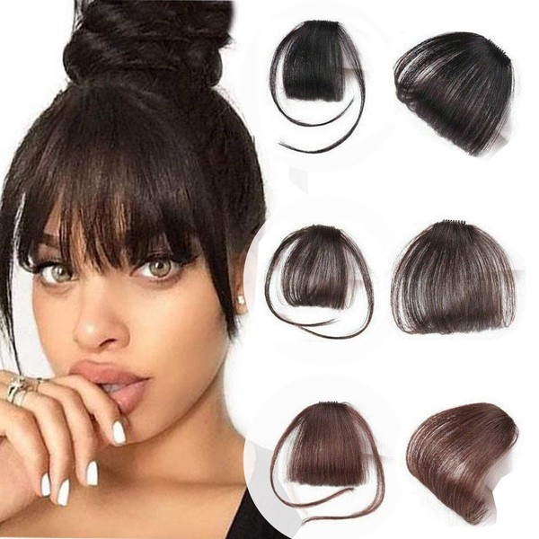 Glamza Clip In Fringe 'Big Bang' Clip in Bangs Front Hairpiece Topper for Women Available in Black, Dark Brown or Light Brown With or Without Sideburns (Light Brown (With Sideburns))