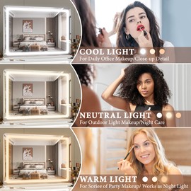 FENNIO FENNIO Vanity Mirror with Lights 32"x22", Lighted Makeup Mirror, Large Vanity Mirror with Lights, Touch Sensor with 3-Color Lighting, 10X Magnification and USB Charging Port for Vanity Desk Tabletop