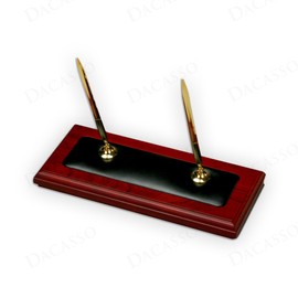 Dacasso Rosewood & Black Leather Double Pen Stand Accessory Set, 9.25 x 4.25 x 9.00 - Luxury Executive Desk Decor and Office Essential