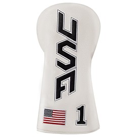 Honmeday Golf Head Cover with USA and Flag Cross-Stitch for Golf Club Driver (White)