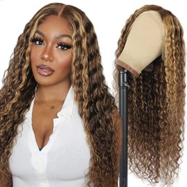 Ombre Highlight Lace Front Wig Human Hair Pre Plucked 13x6 HD Transparent Lace Frontal Wigs Human Hair 180% Density Loose Deep Wave Wigs for Black Women 4/27 Honey Blonde Human Hair Wig Colored 30inch