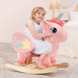 FUNLIO Unicorn Baby Rocking Horse, Pink Fairy Unicorn Rocking Horse for Toddlers 6 Months to 3 Years, Stuffed Ride-on Animal Rocker, Easy to Assemble, CPC & CE Certified