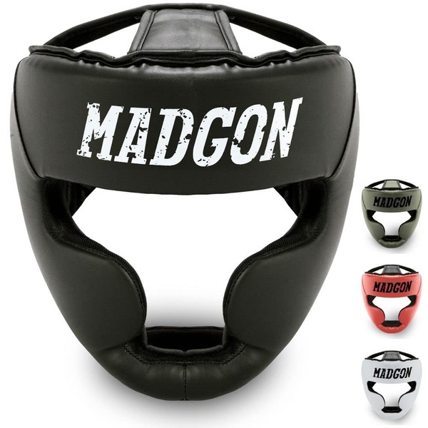 MADGON Perfect shock absorbing boxing helmet - Pro full face boxing helmet - Good vision and minimal perspiration - Helmet for Martial Arts, MMA, Boxing, Kickboxing and Sparring - Bag Included