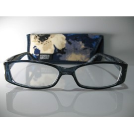 Foster Grant Posh Blue & Silver Flower Fashion Womens Reading Glasses w/ Case +2.50