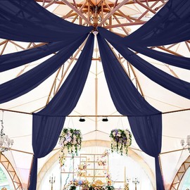 ROMANKAS Navy Ceiling Draping Fabric Wedding Ceiling Drapes 2 Panels 5x20 ft Blue Chiffon Fabric Backdrop Curtains for Parties Sheer Wedding Arch Drapery for Archway Swag Reception Ceiling Decorations