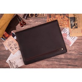 Gavarnie Genuine Leather Professioal Business Portfolio Padfolio Folder with Zipper for Men, Graduation Gift, Work Portfolio with Notepad for Meeting and Travel, Dark Brown