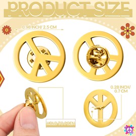 Tondiamo 24 Pcs Peace Brooch and Pins Peace Symbol Lapel Pin Peace Sign Metal Peace Brooch Hippie Brooches for Disco Party(Gold)