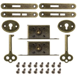 Jiozermi 2 Pack Mini Locks with Skeleton Key, Full Mortise Antique Locks for Jewelry Box, Wine Box & Cabinet, Bronze